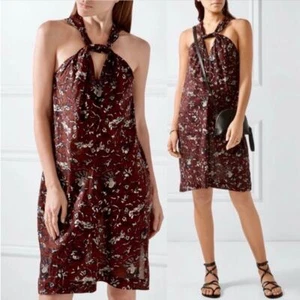 ISABEL MARANT ETOILE Aba Twist Halter Dress Womens 38 Maroon Floral Print Cotton - Picture 1 of 20