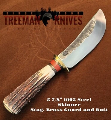 Fixed Blade Treeman Handmade 5 7/8" Skinner Jim Behring, Stag, and Brass - Image 1 of 4