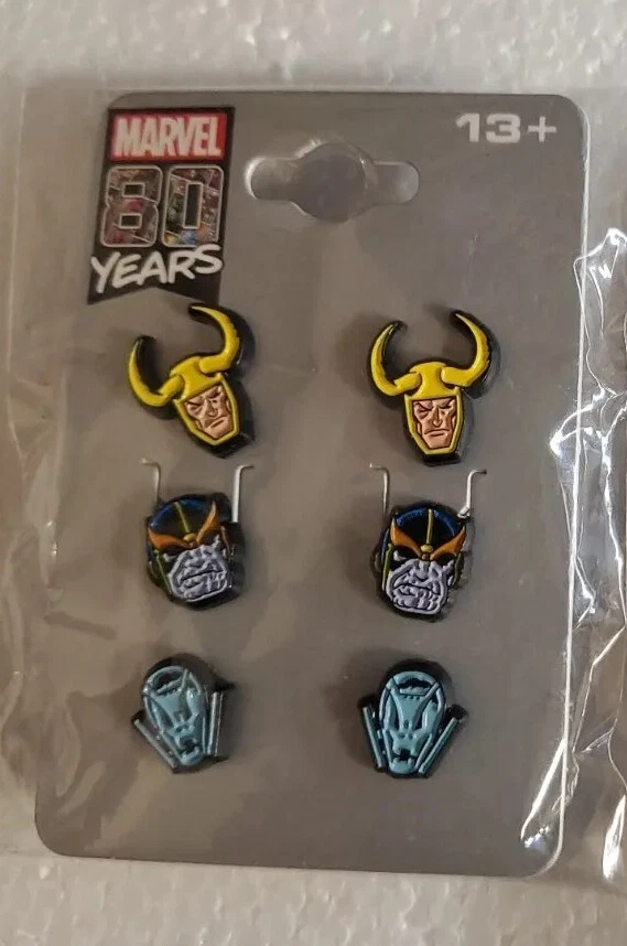 Marvel 80 Years Avengers Stud Earrings Loki Thanos 3 Pack D1