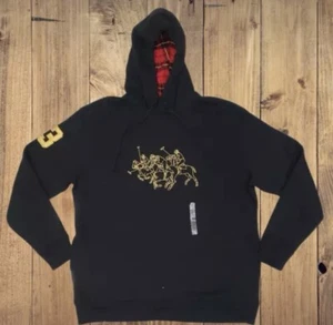 Nuevo con etiquetas Polo Ralph Lauren Polar Sudadera con Capucha Negra Triple Dorado Poni Talla 4XB - Imagen 1 de 1