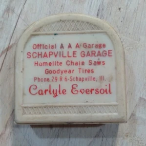 Vintage Adv Maßband Gehäuse Carlyle Eversoll Garage Schapville IL Telefon 29 - Bild 1 von 2