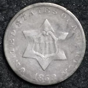 1852 Three Cent Silver Piece CHOICE XF FREE SHIPPING E160 KHT - Picture 1 of 2