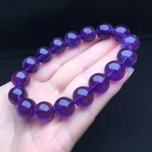 1PC Natural purple Amethyst Smooth Round Stretch Bracelet 12mm - Picture 1 of 6