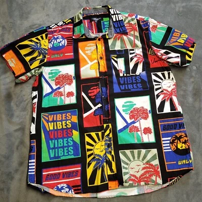EIGHTY 88 EIGHT Button Up Hawaiian Good Vibes All Over Beach Vacation Shirt L - Image 1 of 4