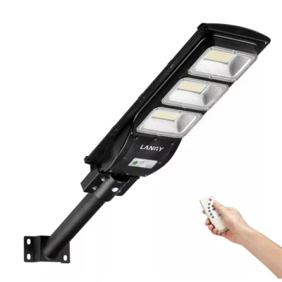 LAMPIONE STRADALE FARO A LED 150W CON PANNELLO SOLARE TELECOMANDO + STAFFA - Immagine 1 di 4