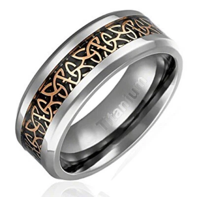 Ebay Wedding Ring For Men Silver 8mm Silver Titanium Gold Celtic Knot Triquetra - Image 1 of 3