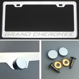 Grand Cherokee Laser Engrave Stainless Steel License Plate Frame Chrome ScrewCap - Imagen 1 de 12
