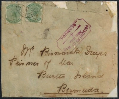 Bermudas 1902 POW Boer War Cubierta con CM 4 Púrpura en Cubierta Frontal ¡RARO! Foto 1 de 2