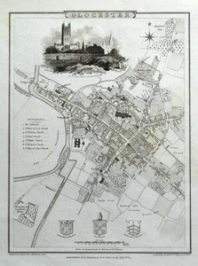 GLOUCESTER, ENGLAND Glocester Street Plan, Cole & Roper antike Karte 1805 - Bild 1 von 3