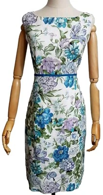 LAURA ASHLEY White Linen Dress with Floral Print, Sleeveless Sz UK 12/ US 8 - Image 1 of 4