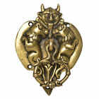 Decorative Brass Demon Head With Two Lion Figurines Door Knocker