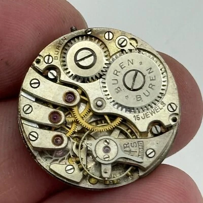 23.6mm Buren 15 Jewels Manual Wind Watch Movement Swiss Vintage PARTS SPARES - Image 1 of 4