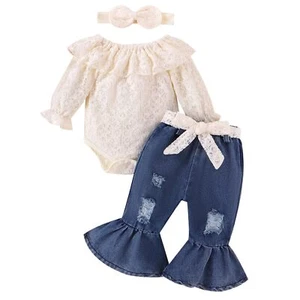 18-24 Months Girl Clothing Girl Baby Fall Winter Outfit Lace Off The Shoulder... - Picture 1 of 9