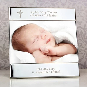 Personalised Silver Cross Christening Photo Frame 6"x4" Engraved Picture Gift - Picture 1 of 4