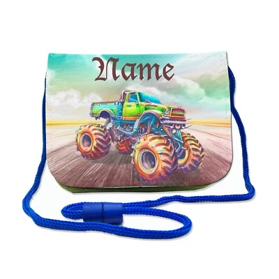MAUS-DESIGN Brustbeutel Kinder Monstertruck Name | Geldbörse zum Umhängen | personalisiert