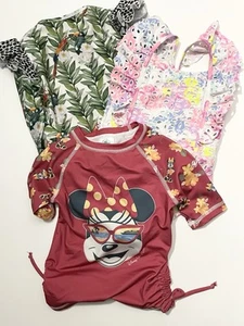 Lot Of 2 Swimsuits For Girls + Disney Cruise Line Minnie Mouse Swim Shirt - Picture 1 of 9