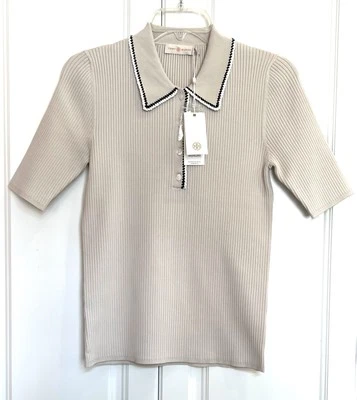 NWT Tory Burch size Medium light ivory Mila cotton blend short sleeve top $248 - Image 1 of 4