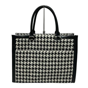 Auth Samantha Thavasa - Black White Wool Synthetic Leather Tote Bag - Picture 1 of 9