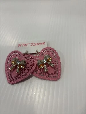 BETSEY JOHNSON XOXO PINK WITH BLING HEART WITH BOW DANGLE EARRINGS - Image 1 of 4