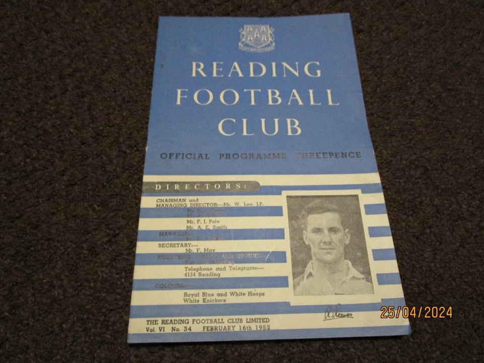 READING  v  WATFORD   1951/2  FEBRUARY 16th - Image 1 of 1