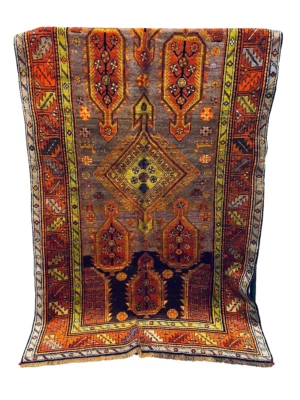 Vintage Tribal Geometric Kazak 4' 3" x 7' 8" Grey  Area Rug - Image 1 of 4