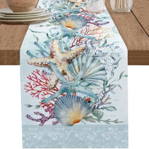 Blue Ocean Coastal Theme Table Runner - 13"x 72" - Picture 1 of 7