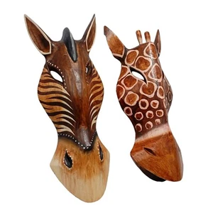 Animal Giraffe Horse Handmade Face Wood Mask Wall Sculpture Hanging No.25 - Picture 1 of 13
