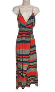 CHOCOLATE Womens Multicolor Striped Faux Wrap Maxi Dress Size S Sweetheart Neck - Picture 1 of 6