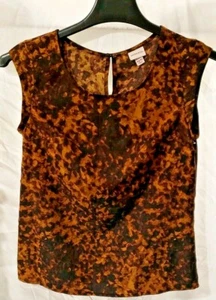 Leopard Sleeveless Top Black Brown Blouse Gold Animal print Keyhole Back Merona - Picture 1 of 12