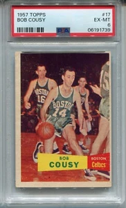 Tarjeta de novato 1957 Topps Bob Cousy PSA 6 excelente como nueva clasificación baloncesto #17 - Imagen 1 de 6