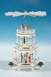 Christmas Pyramid White / 3 Levels Height * Ca 13 13/16in New Table Holzpyramide - Picture 1 of 1