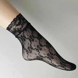 Ankle Socks Ultrathin Short Black Lace Ruffle Fishnet Mesh Women Fashion Soft - Picture 1 of 28