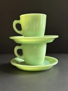 Fire King Jadeite Glass Restaurant Ware Heavy Straight Cup & Saucer Set Of 2 - Picture 1 of 24