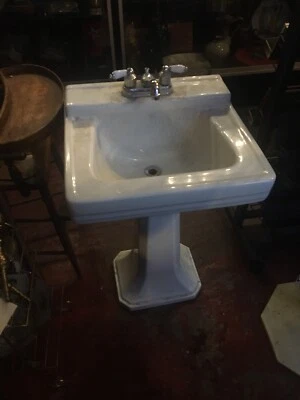 VTG Porcelain American Standard White Pedestal Bathroom Sink Plumbing Fixture A+ - Image 1 of 4