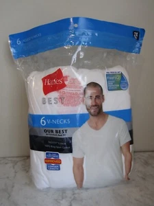 NIB Hanes Best V-Neck Tagless 100% Ring Spun Cotton SS White 6-PK T-Shirt Men 2X - Picture 1 of 5