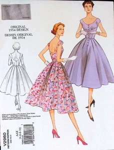 Vogue v2960 -1954 Retro Cocktail Dress Sewing Pattern Uncut FF Stunning Midriff - Picture 1 of 3