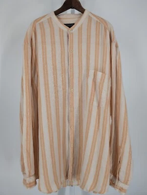 J Peterman Vintage Linen Natural Tangerine Stripe Mandatine Stand Neck Boho XL - Image 1 of 4