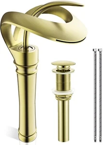 Elegant Tall Bathroom Sink Faucet Single Hole,AUU Waterfall Gold Vessel Sink Fau - Picture 1 of 20