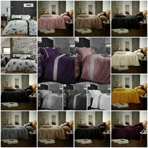 Teddy Bear Fleece DIAMANTE /PLAIN /CHECK Duvet /Quilt Cover Thermal Warm Soft - Picture 1 of 76