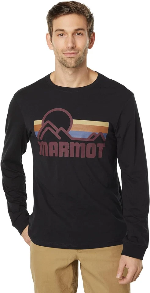 Camiseta MARMOT Para Hombre Negra Manga Larga Logo 100% Algodón NUEVA Grande Foto 1 de 1