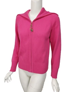 ST JOHN COLLECTION Rose Pink Cashmere Zip Front Cardigan Sweater P XS - Picture 1 of 7