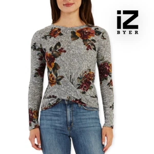 IZ Byer Junior geripptes Oberteil mit Twist-Front in Grau Blumenmuster Top (XS) $ 39 - Bild 1 von 8