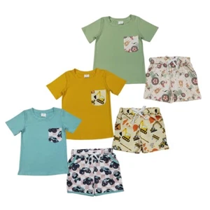 Summer Baby Toddler Boys Farm Friends Short Sleeve Top Outfit With Pocket - Picture 1 of 12