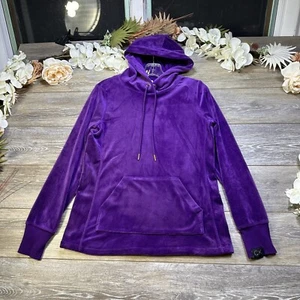 Calvin Klein Velour Sweatshirt Size Small Purple Pockets Hoodie Pullover Womens - Picture 1 of 16