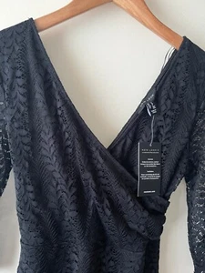 New Look Dress Size 8 New Black Lace Wrap Fit Flare 3/4 Sleeve Party Occasion - Picture 1 of 9
