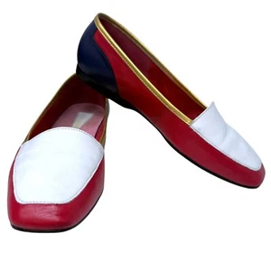 Vintage Enzo Angiolini Leder Maritim Rot Weiß Blau Gold Sommer Flach 8 M - Bild 1 von 11