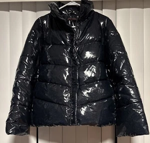 Betsey Johnson Womens M Navy Blue Glitter /sparkle Zip Puffer Winter Coat - Picture 1 of 8