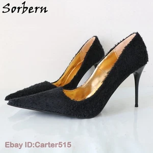 Zapato de salón negro polar para mujer 9 cm metal tacón alto punta larga sin cordones una noche - Imagen 1 de 19