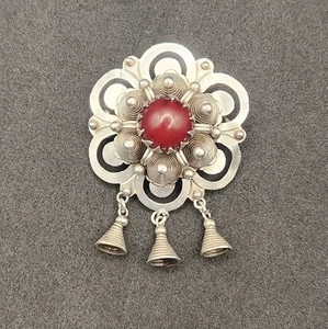 Vintage Carnelian Brooch Sterling Silver Stamped - Picture 1 of 4