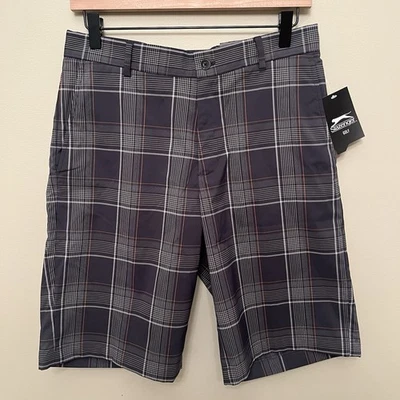 NWT Slazenger Golf Plaid Shorts Men's Size 30 Grey Polyester Spandex - Image 1 of 4